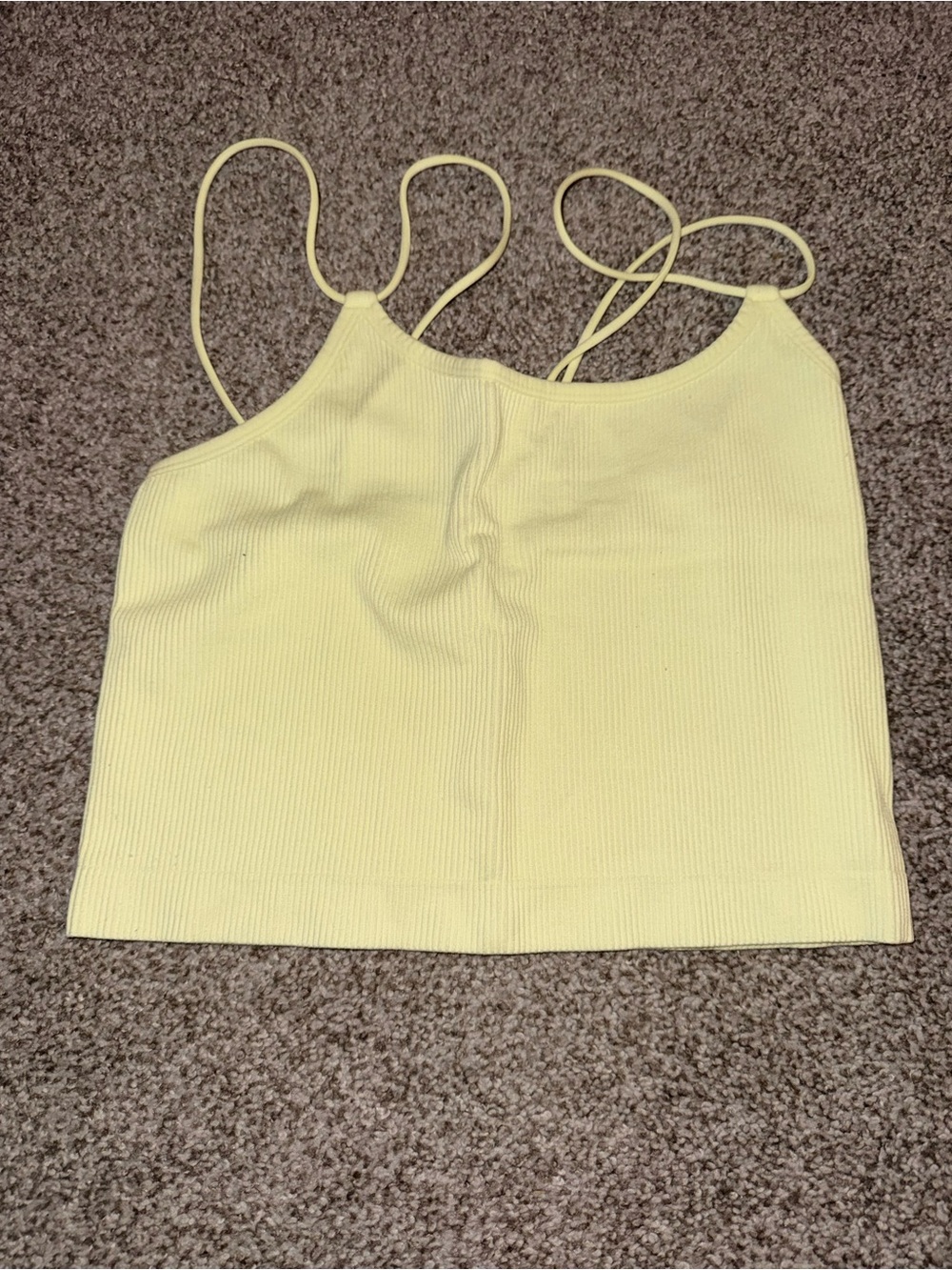 Pale Yellow Ribbed Double-Strap Crop Tank